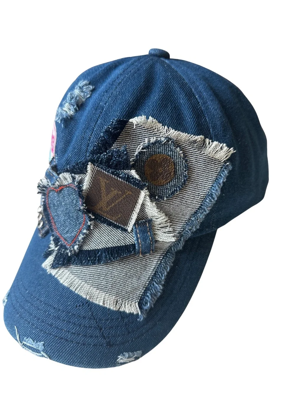 Upcycled Dark Denim Trucker Hat Tacos and Margs LV Patch